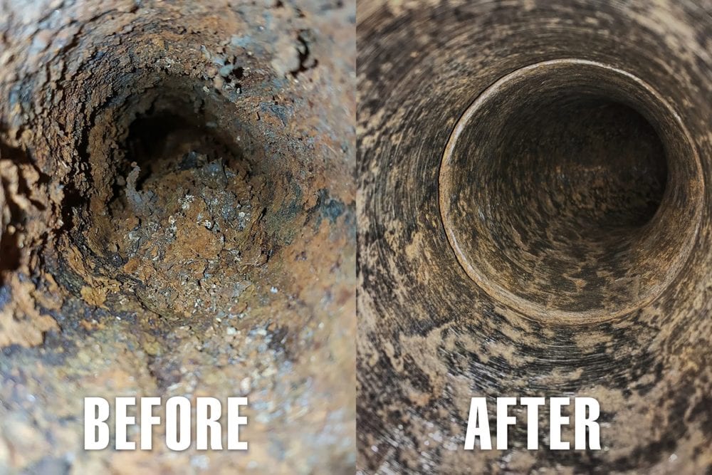 before and after of clogged drain